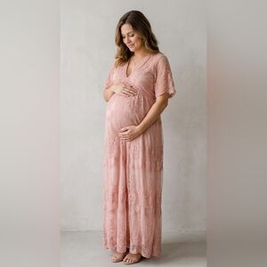 Pinkblush Dusty Rose Embroidered Maternity Maxi Dress